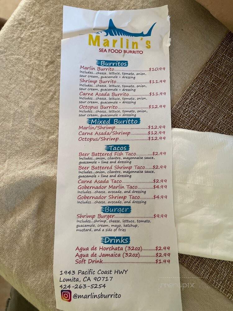 Marlin's Seafood Burrito - Lomita, CA menu_pic