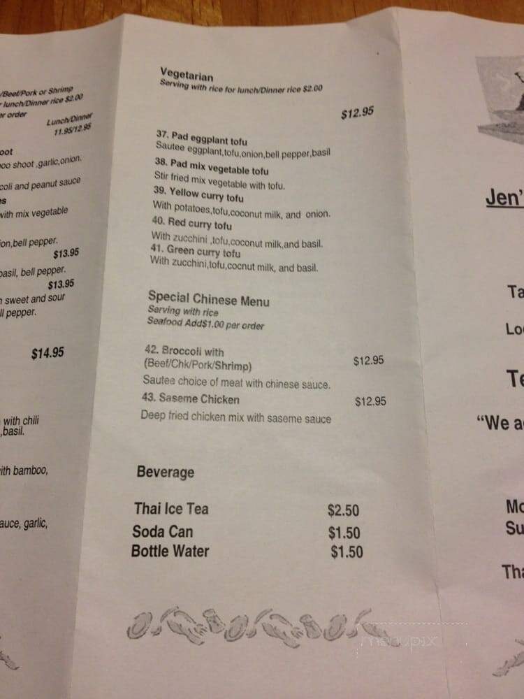Jen's Thai Food - Tok, AK menu_pic