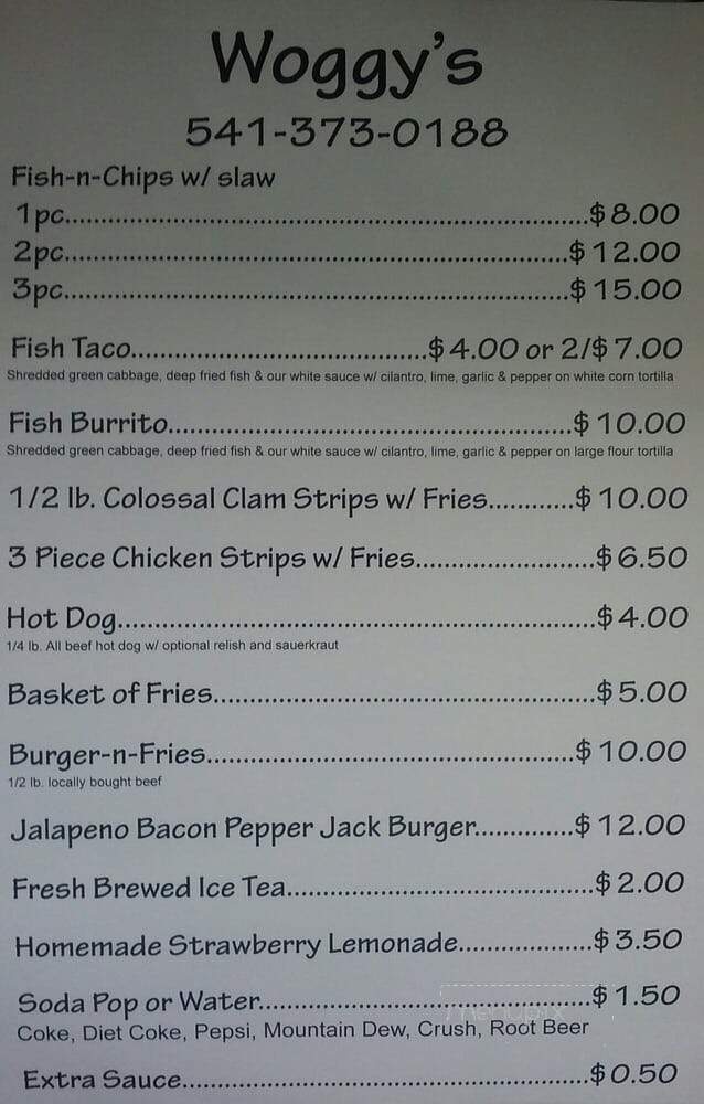 Woggy's - Gold Beach, OR menu_pic