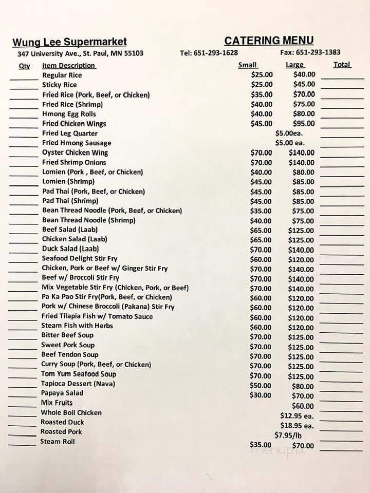 Wung Lee Supermarket Deli Hmong Takeout - Saint Paul, MN menu_pic
