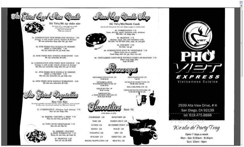 Pho Viet Express - San Diego, CA menu_pic