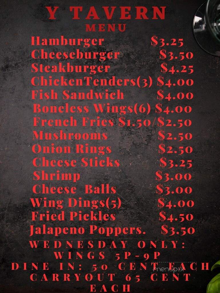 The Y Tavern - Uhrichsville, OH menu_pic