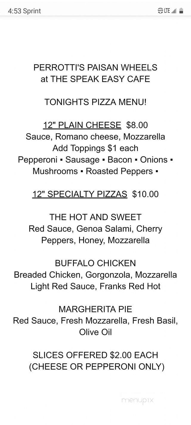 Speak Easy Cafe Incorporated - Waterbury, CT menu_pic