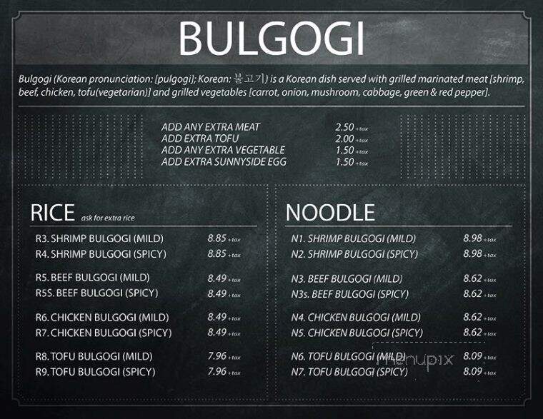 Bob's Bulgogi - Toronto, ON menu_pic
