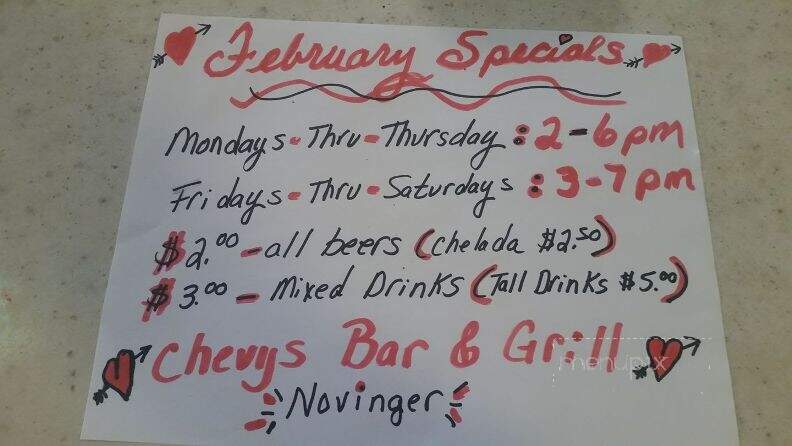 Chevy's Bar & Grill - Novinger, MO menu_pic