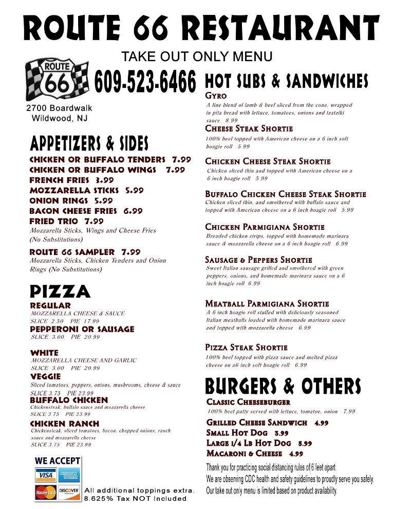 Route 66 - Wildwood, NJ menu_pic