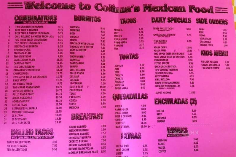 Colimas - Texarkana, TX menu_pic
