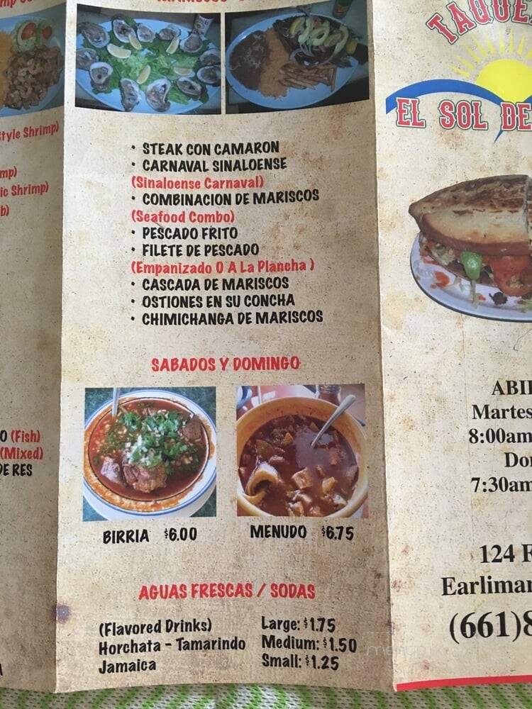 Taqueria El Sol De Jalisco - Earlimart, CA menu_pic