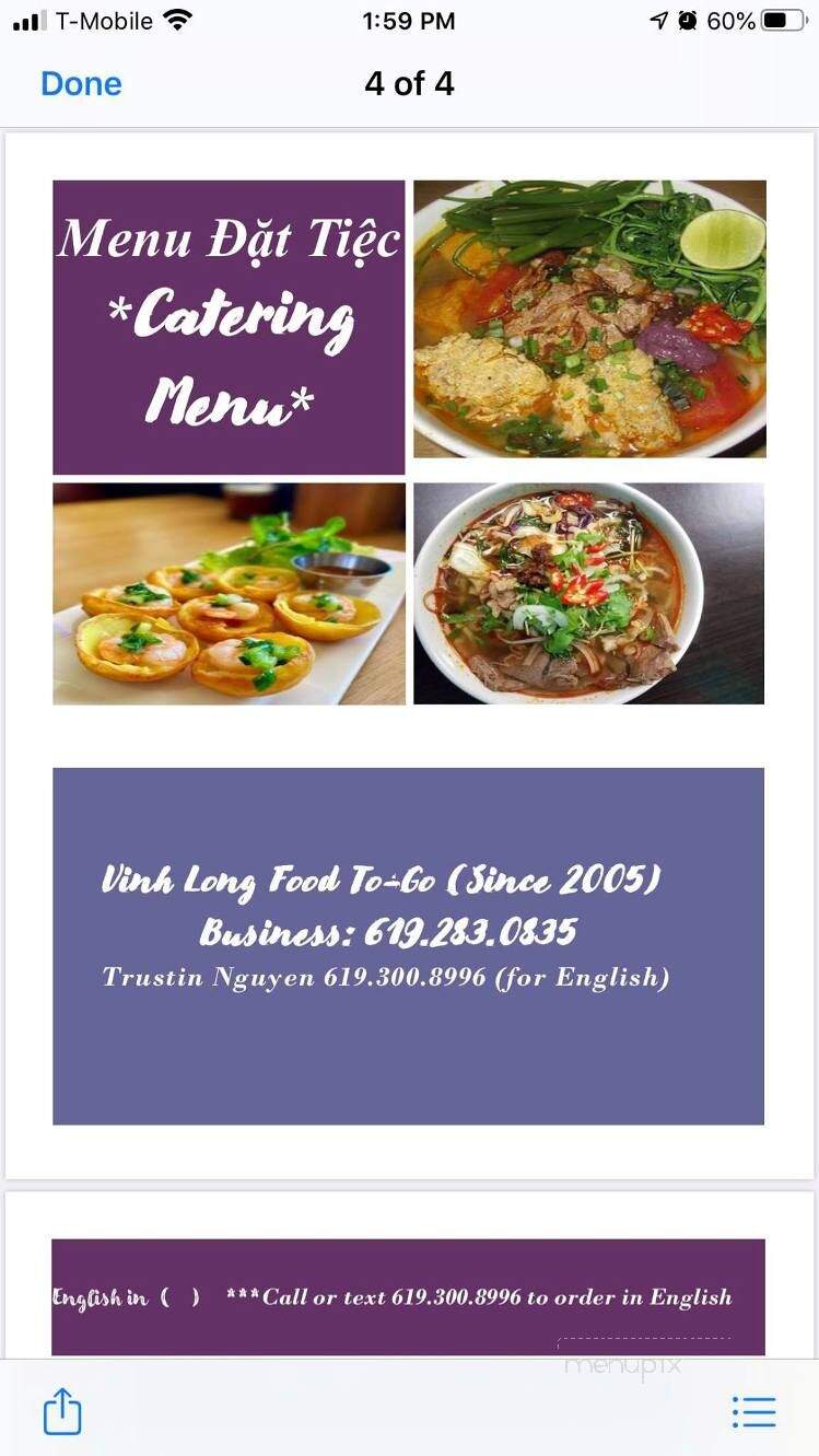 Vinh Long Food To Go - San Diego, CA menu_pic
