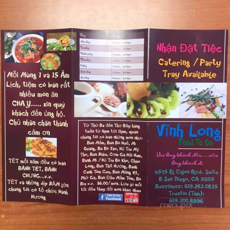 Vinh Long Food To Go - San Diego, CA menu_pic