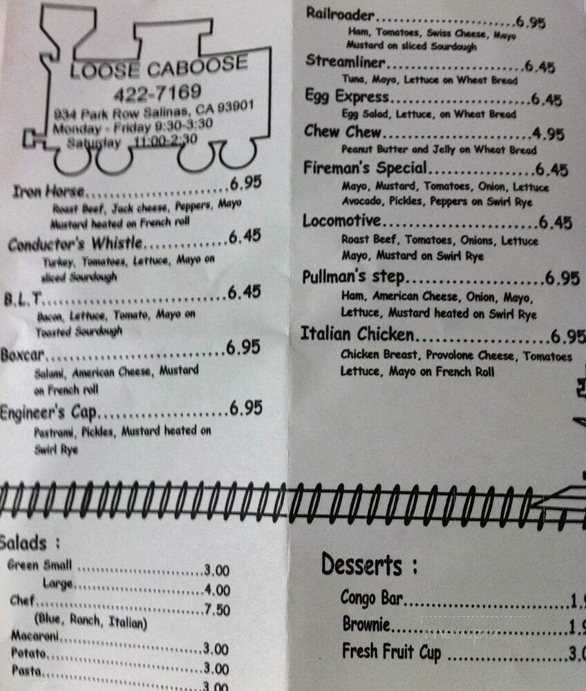 Loose Caboose - Salinas, CA menu_pic