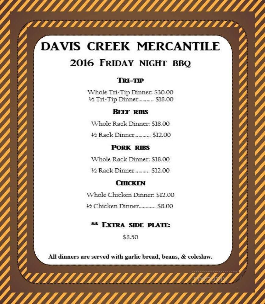 Davis Creek Mercantile - Davis Creek, CA menu_pic