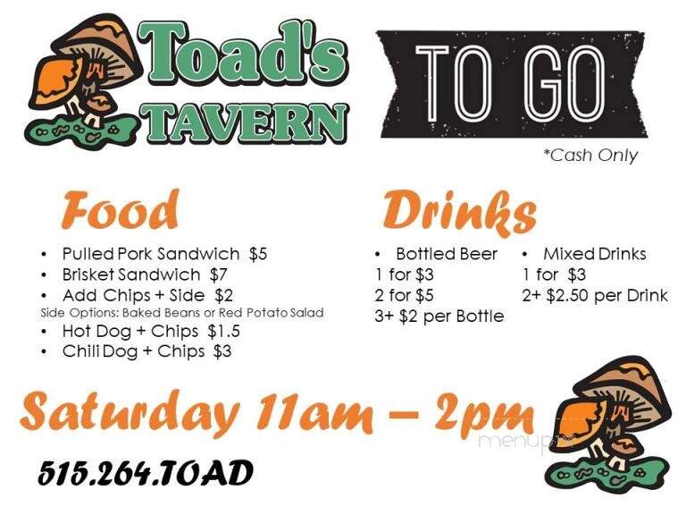 Toads Tavern - Des Moines, IA menu_pic