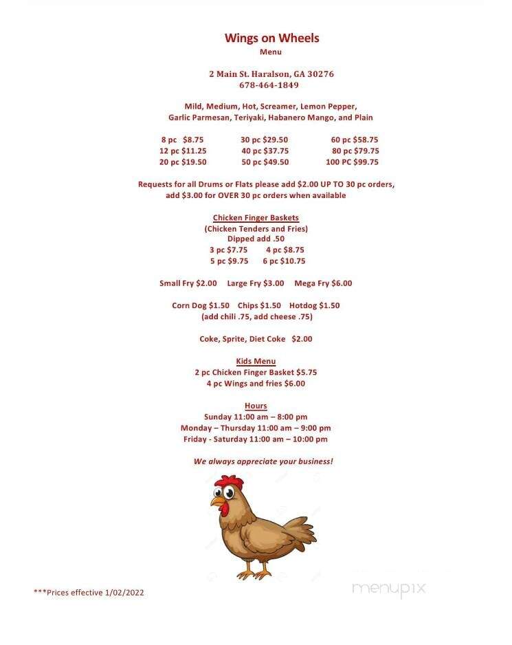 Wings On Wheels - Senoia, GA menu_pic
