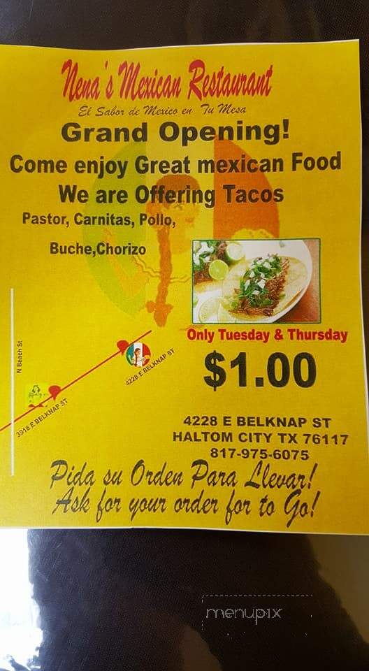 Nena's Mexican Restaurant - Haltom City, TX menu_pic