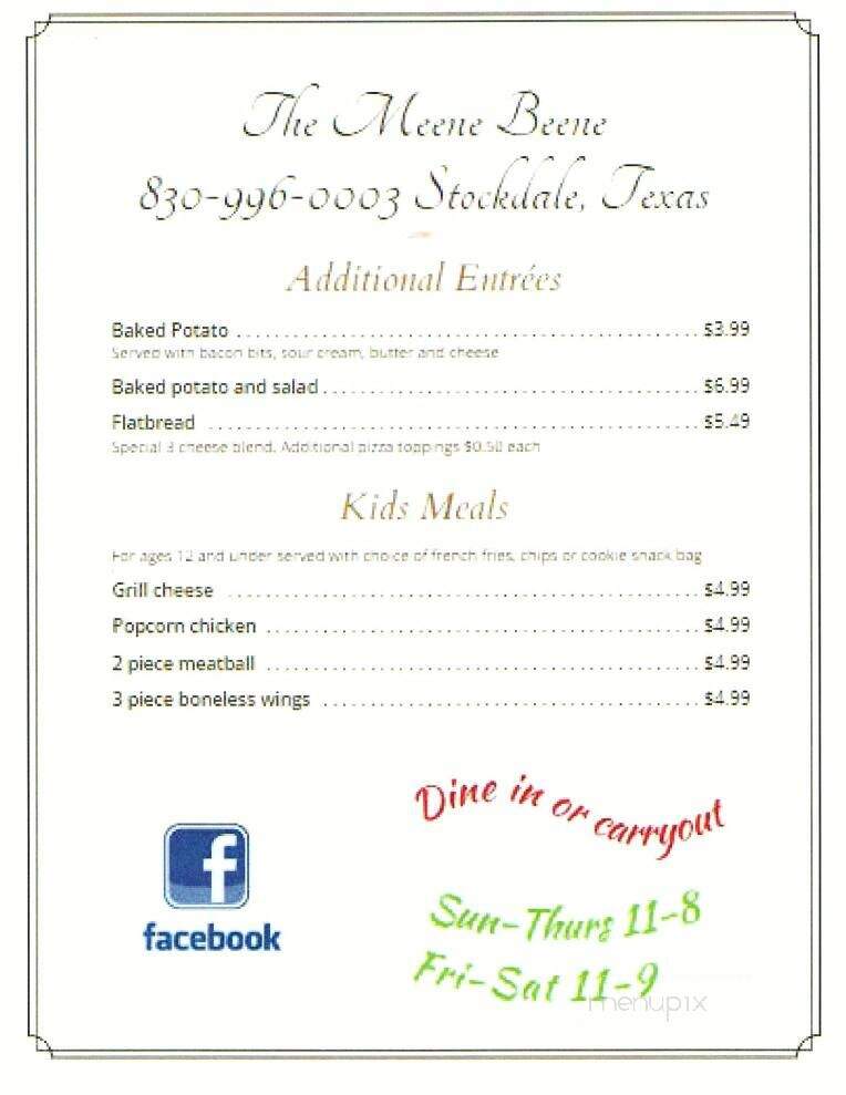 The Meene Beene - Stockdale, TX menu_pic