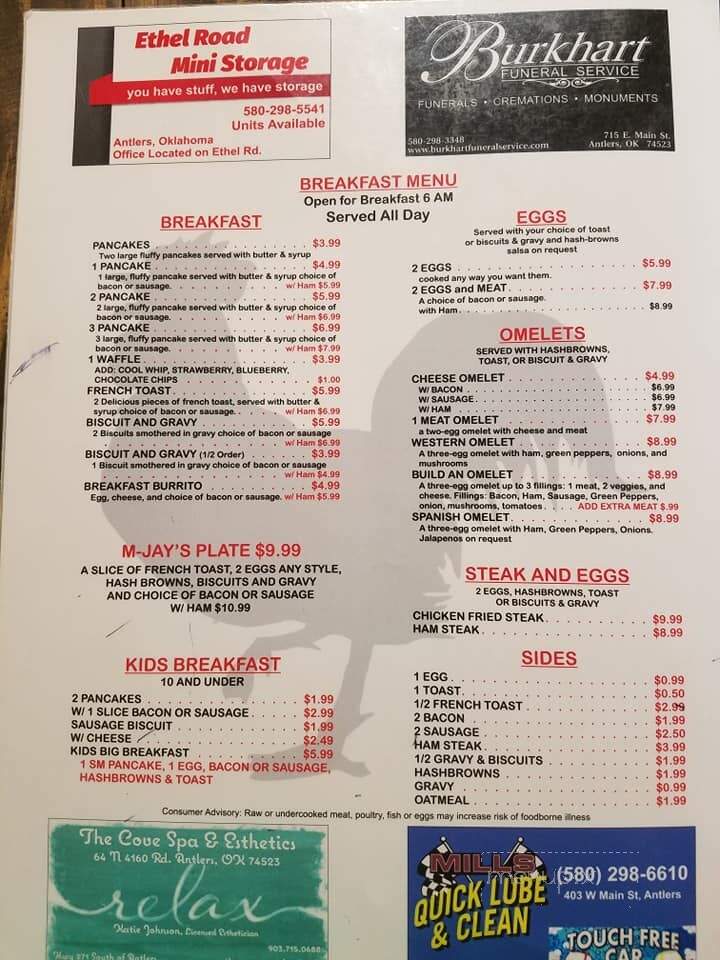 Mjay's Diner - Antlers, OK menu_pic