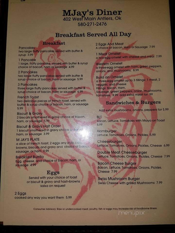 Mjay's Diner - Antlers, OK menu_pic