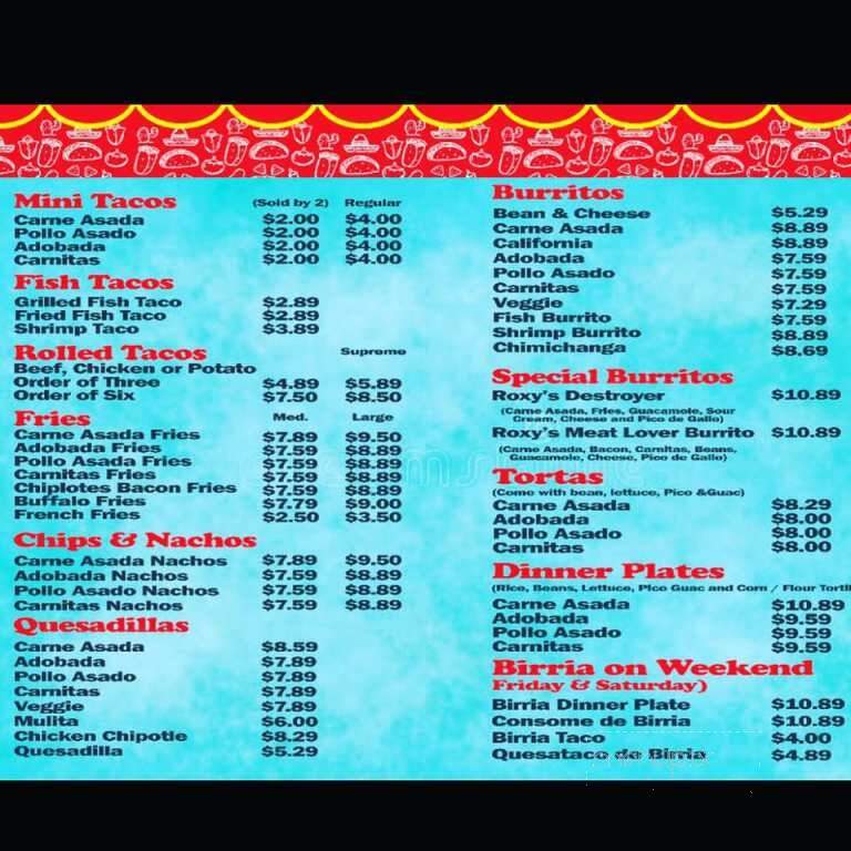 Roxys Tacos - San Diego, CA menu_pic