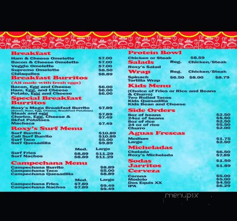 Roxys Tacos - San Diego, CA menu_pic