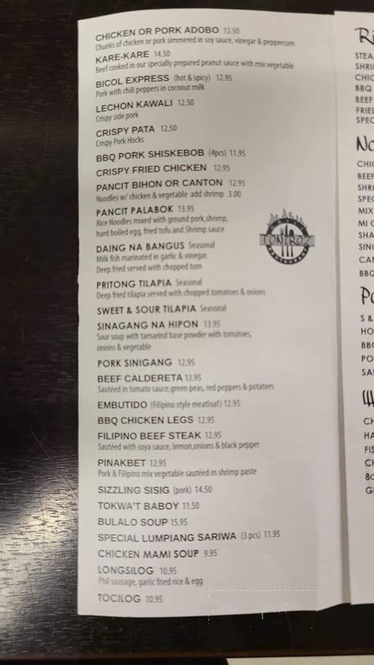 Toniroz Grill & Restaurant - Slave Lake, AB menu_pic