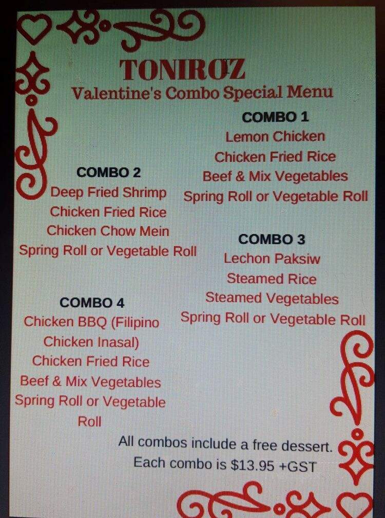 Toniroz Grill & Restaurant - Slave Lake, AB menu_pic