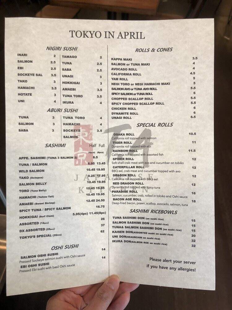 Tokyo In April - Vancouver, BC menu_pic