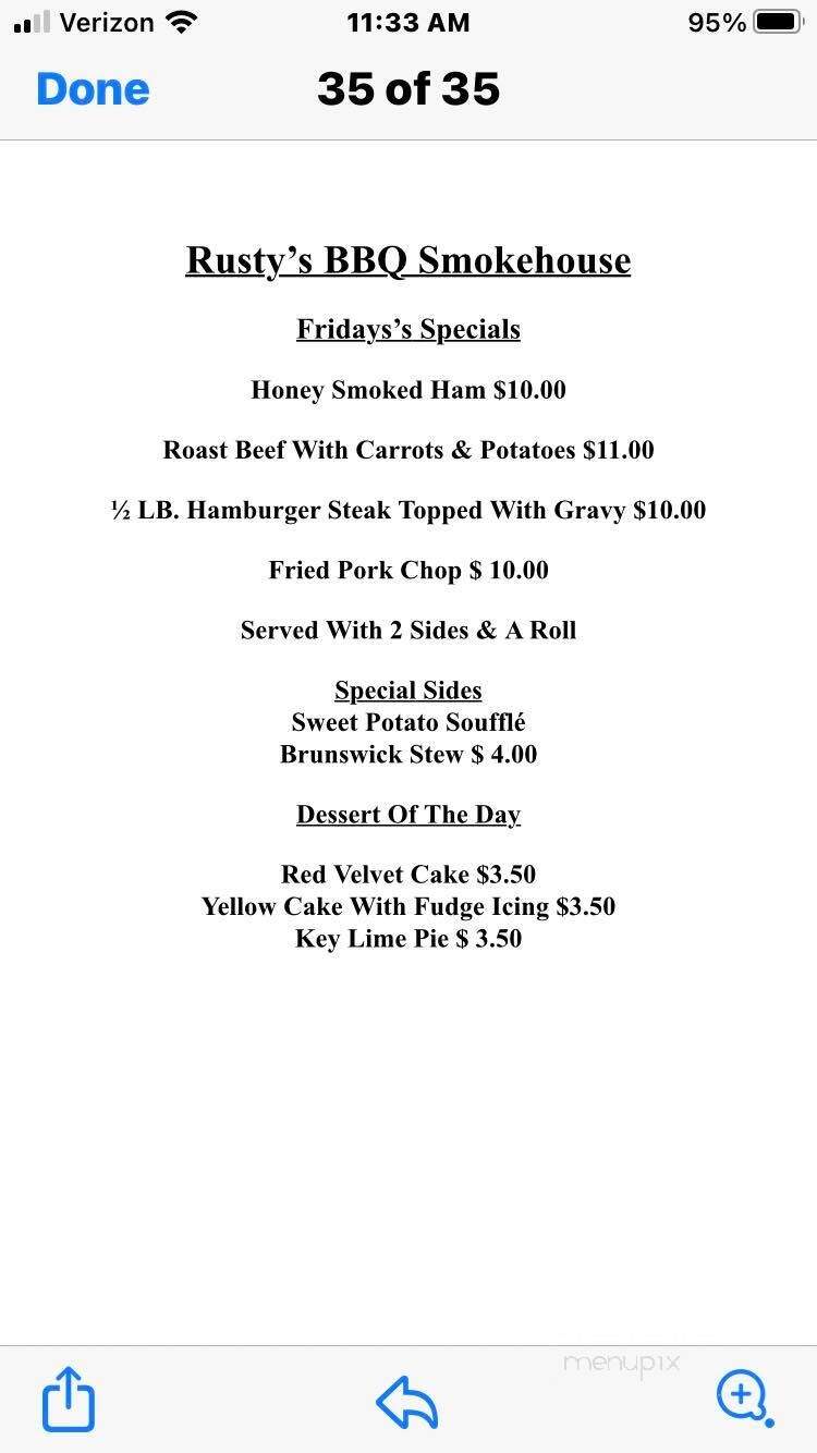 Rusty's BBQ Smokehouse - Savannah, GA menu_pic