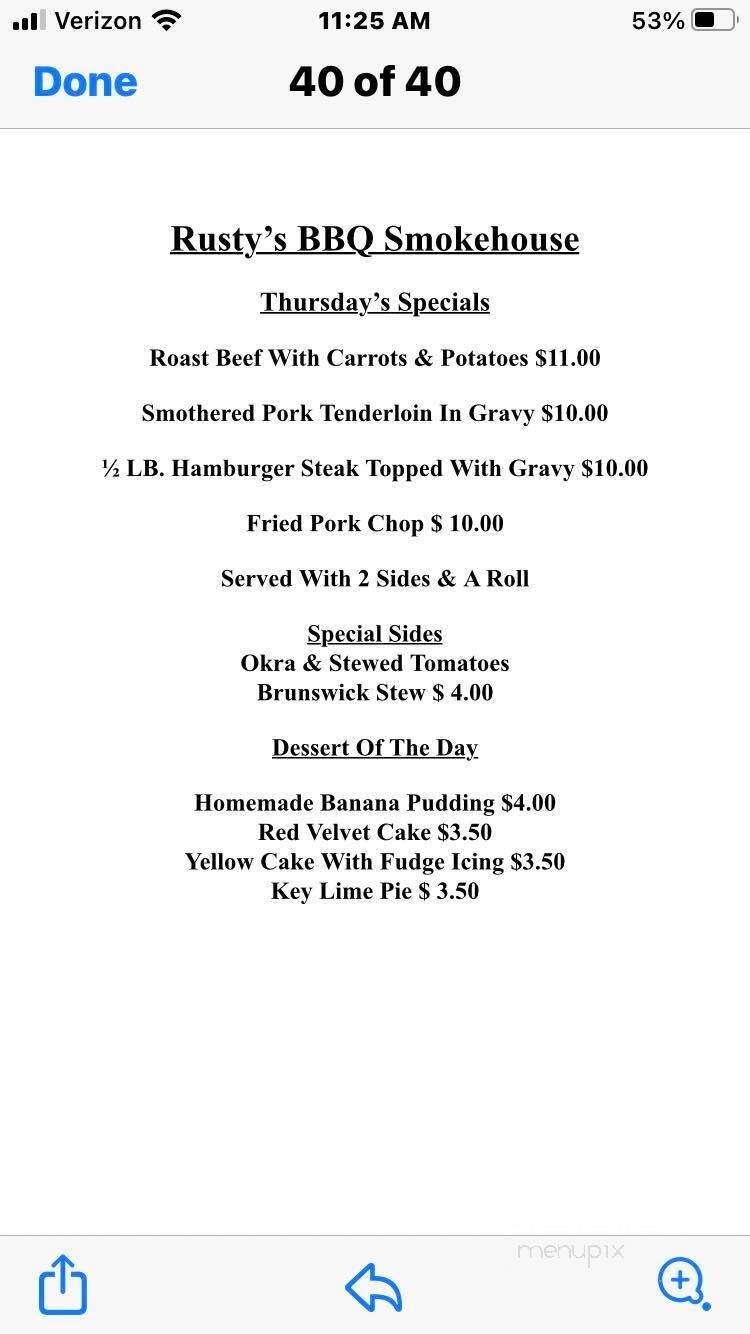 Rusty's BBQ Smokehouse - Savannah, GA menu_pic