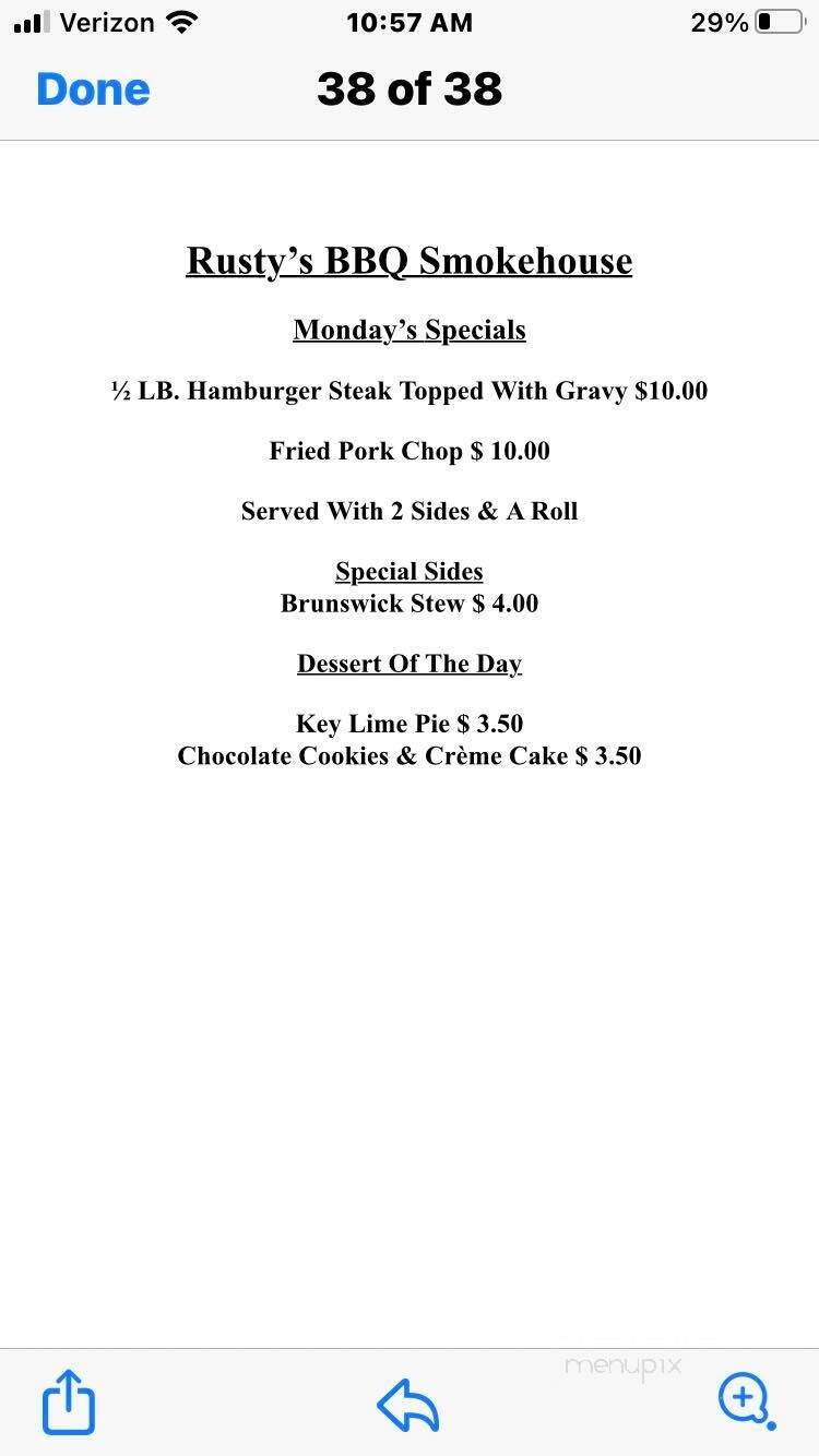Rusty's BBQ Smokehouse - Savannah, GA menu_pic