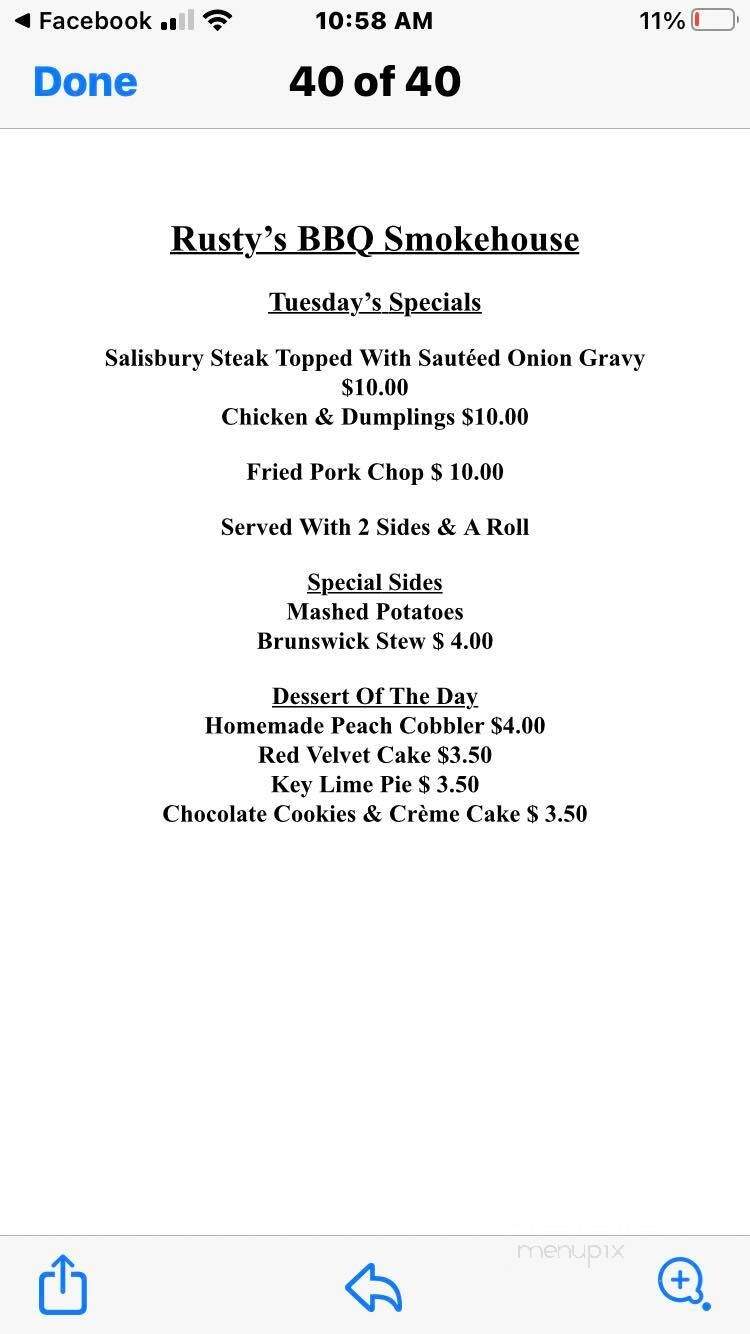 Rusty's BBQ Smokehouse - Savannah, GA menu_pic