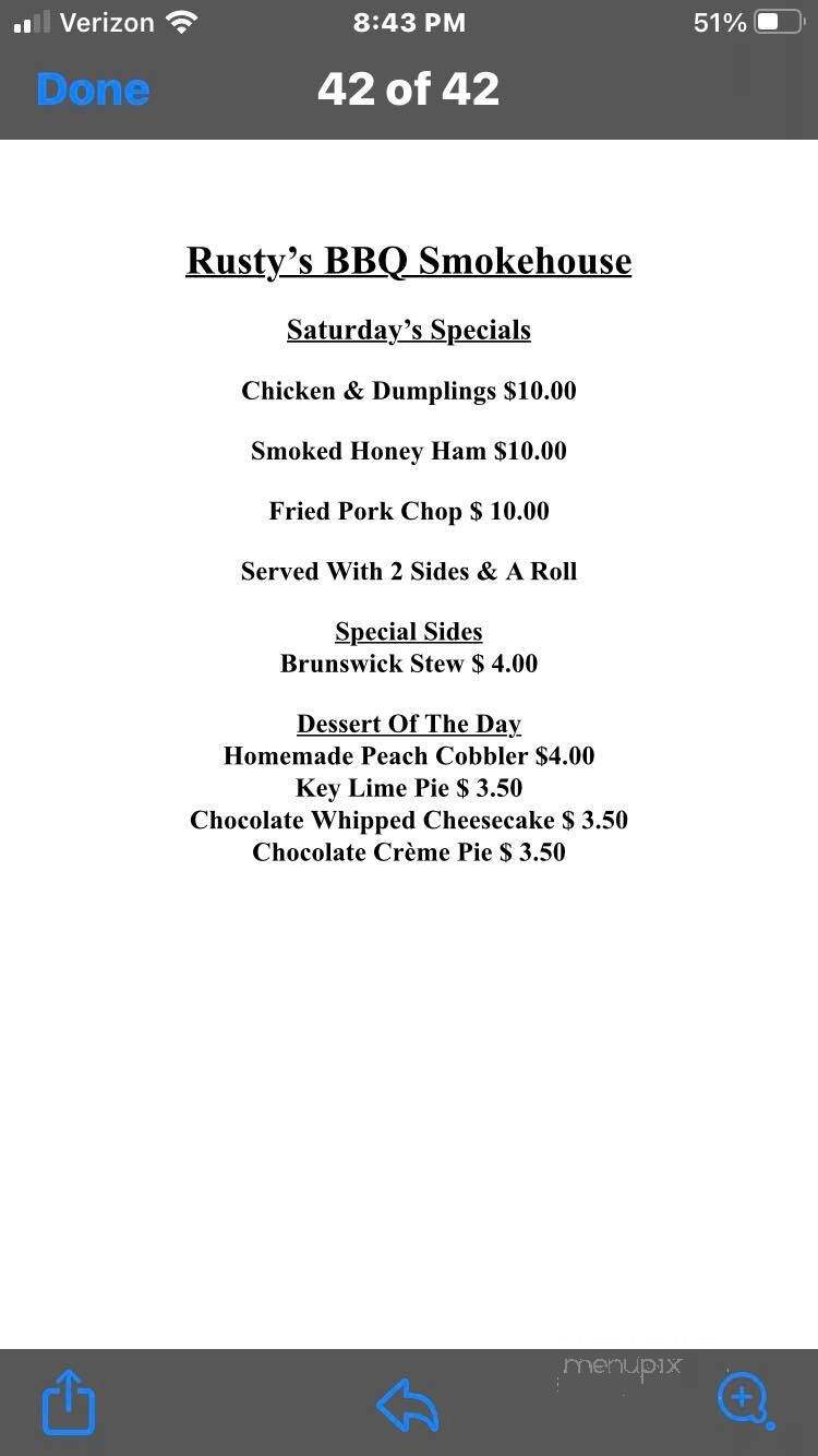 Rusty's BBQ Smokehouse - Savannah, GA menu_pic