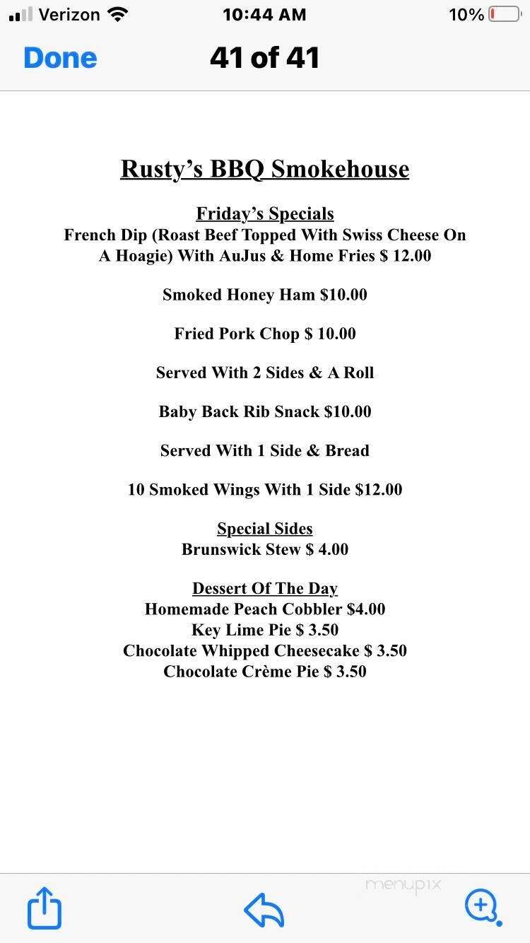 Rusty's BBQ Smokehouse - Savannah, GA menu_pic