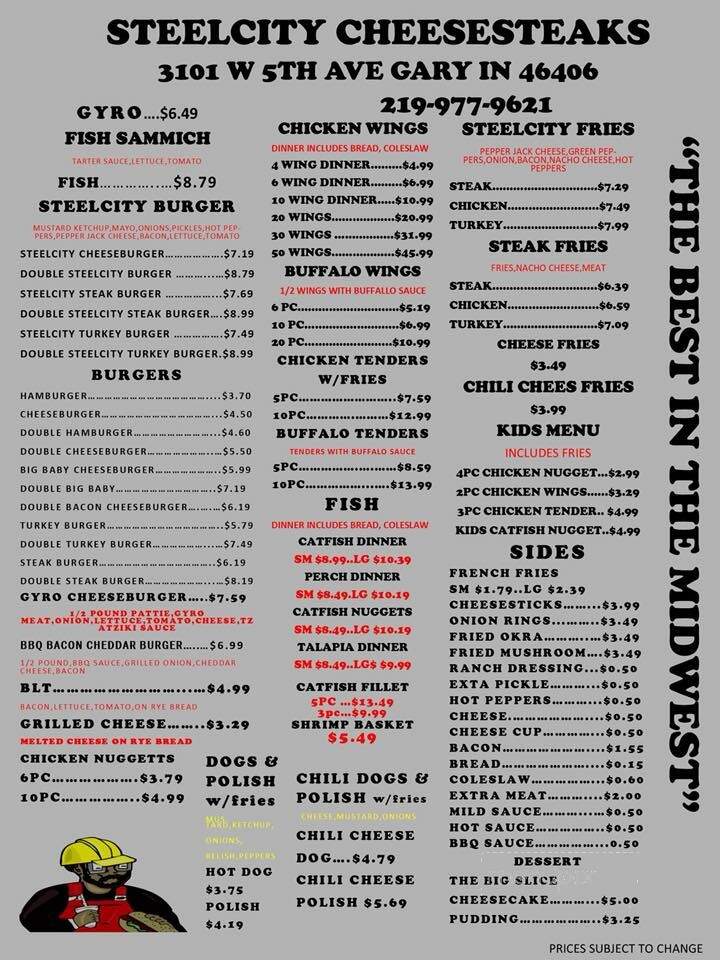 Steel City Cheese Steaks - Gary, IN menu_pic
