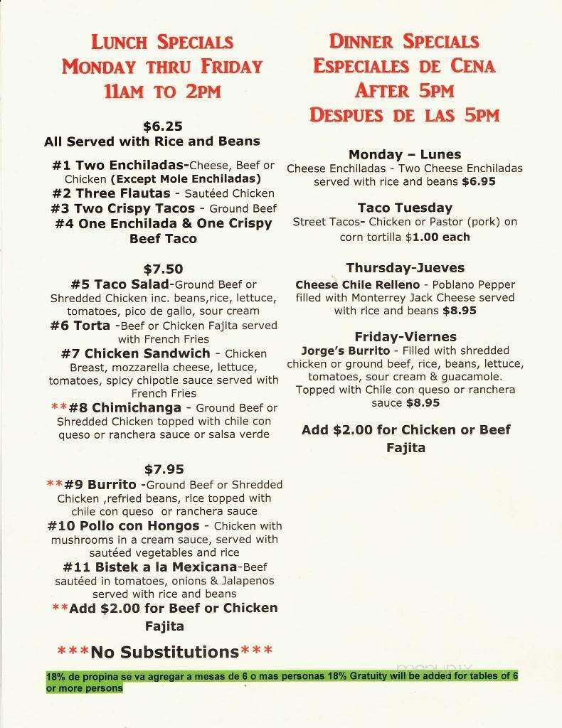 Don Jorge's Cocina - Dallas, TX menu_pic