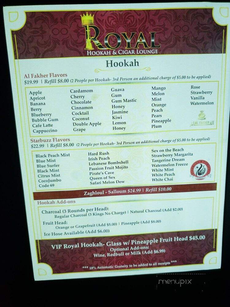 Royal Hookah & Cigar Lounge - Orlando, FL menu_pic