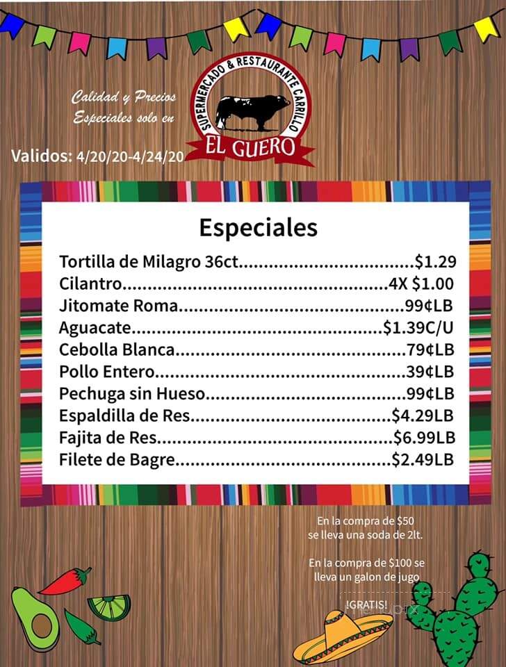 Supermercado & Restaurante Carrillo El Guero - Gainesville, GA menu_pic
