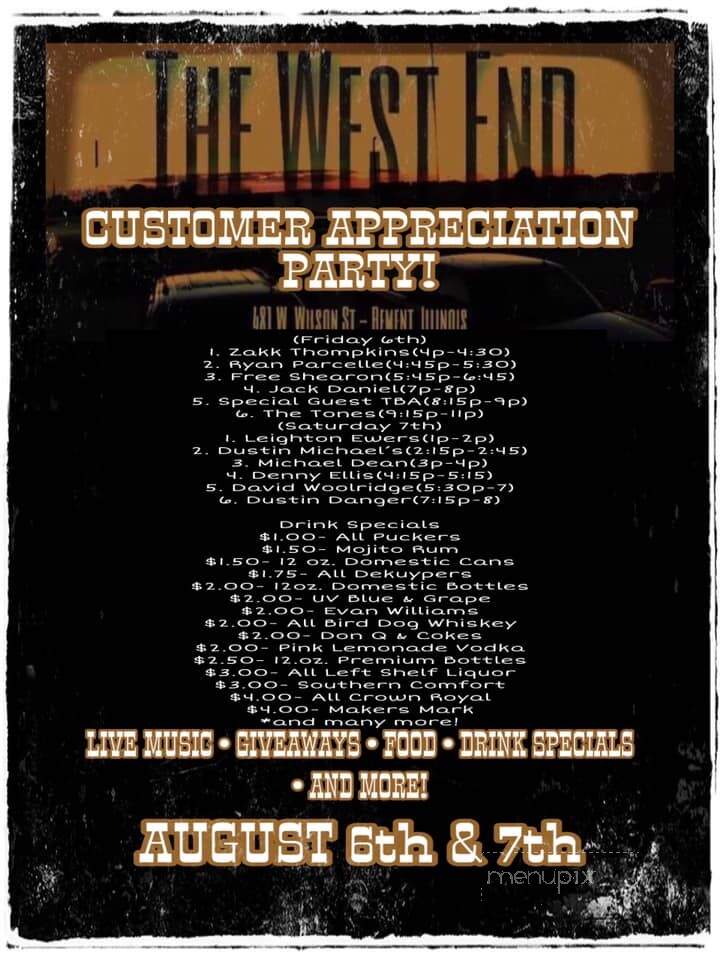 West End Pub - Bement, IL menu_pic