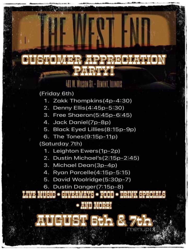 West End Pub - Bement, IL menu_pic