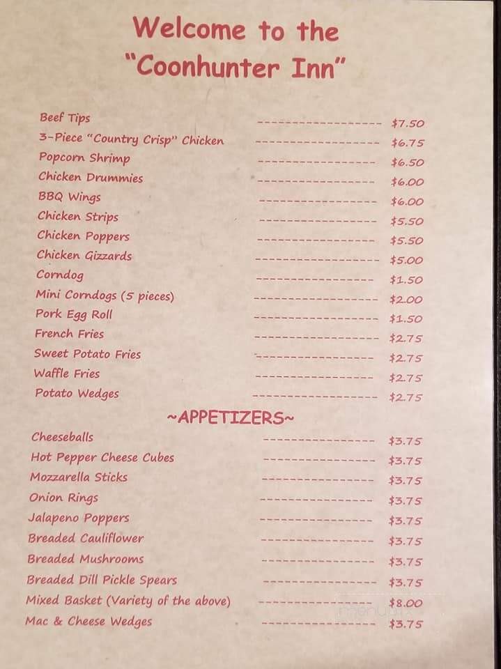 Coon Hunter Inn - Canova, SD menu_pic