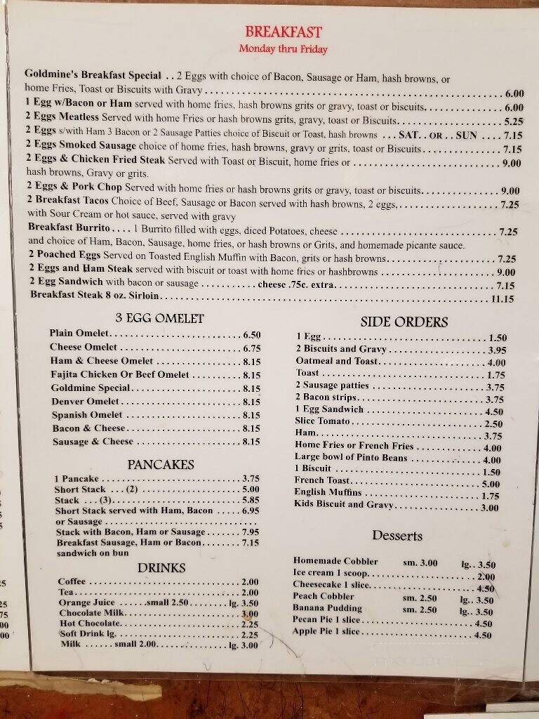 Gold Mine Family Restaraunt - Garland, TX menu_pic