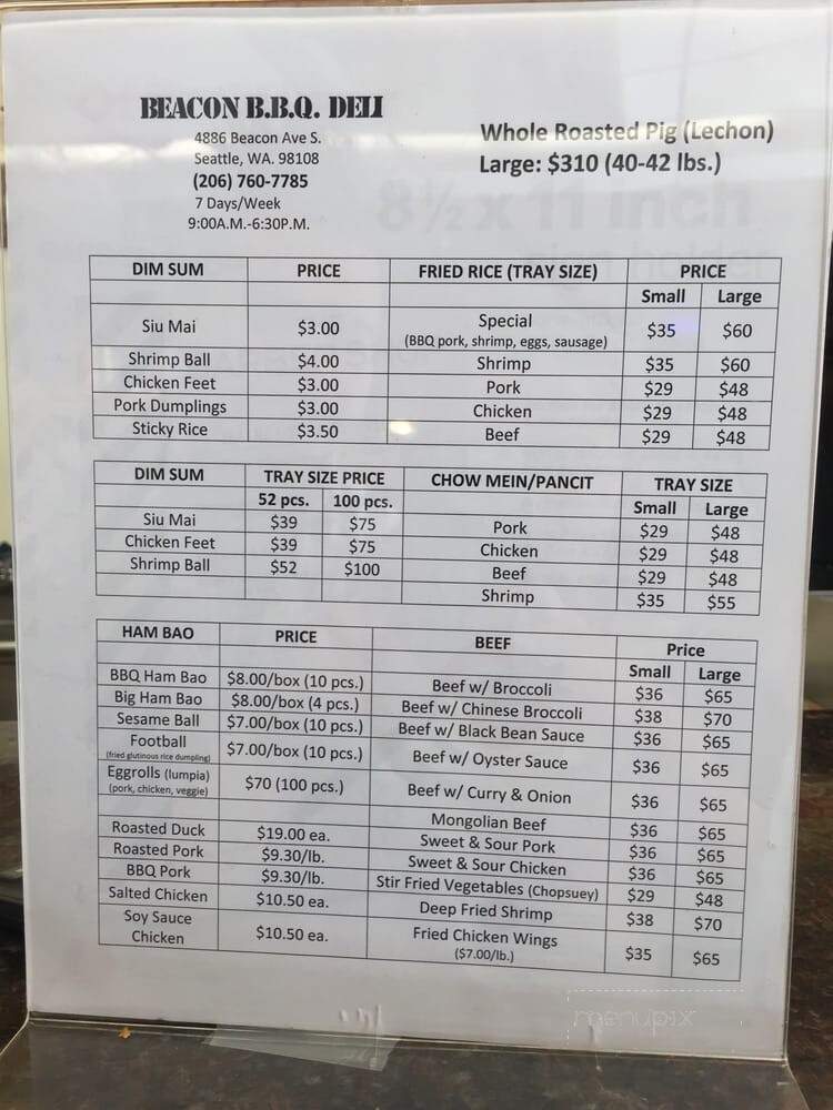 Beacon Bar B Que - Seattle, WA menu_pic