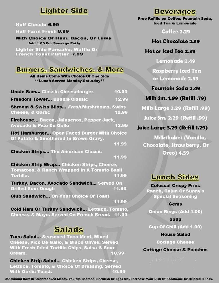 Sunny's Family Restaurant - Sidney, MT menu_pic
