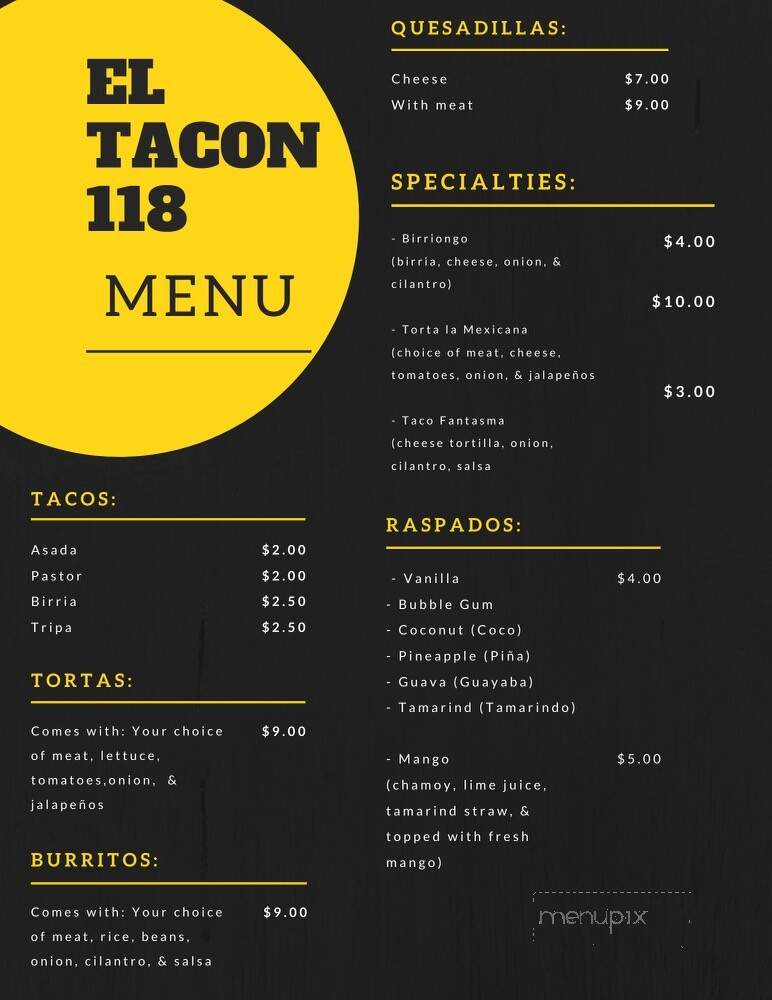 El Tacon 118 - Simi Valley, CA menu_pic