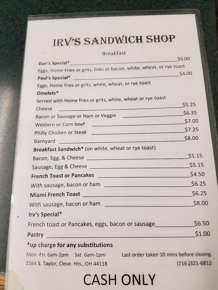 Irv's Sandwich Shop - Cleveland, OH