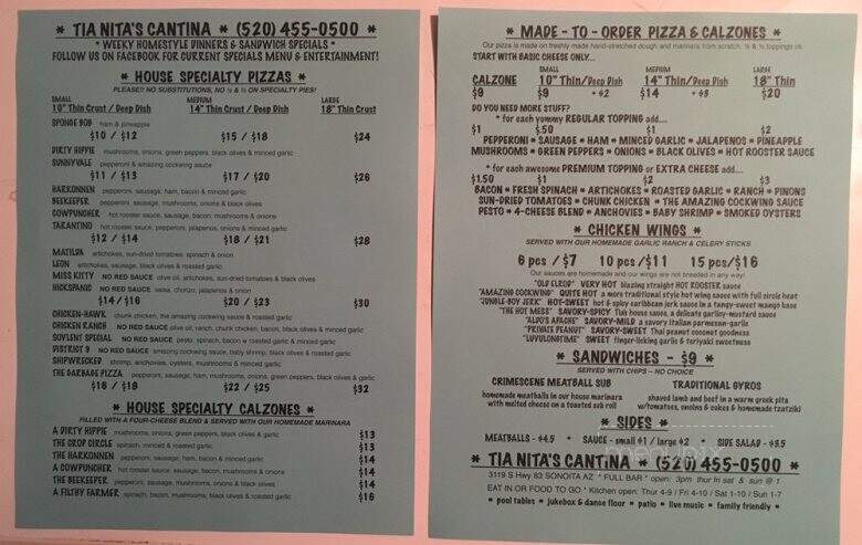 Tia Nitas Cantina - Sonoita, AZ menu_pic