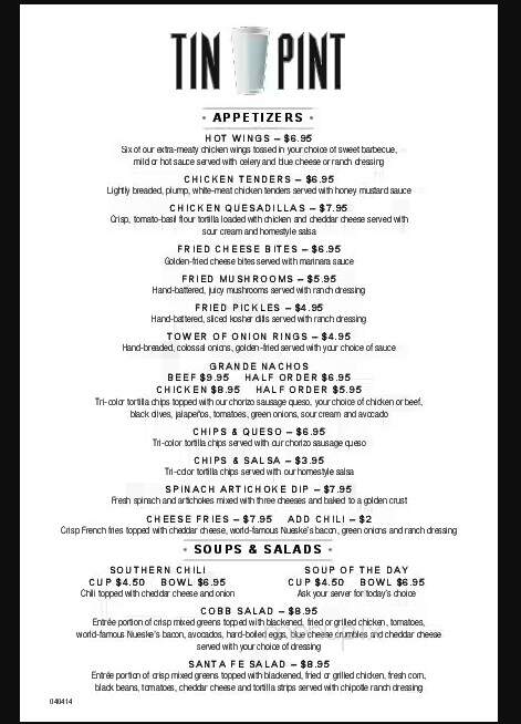 Tin Pint - Skiatook, OK menu_pic
