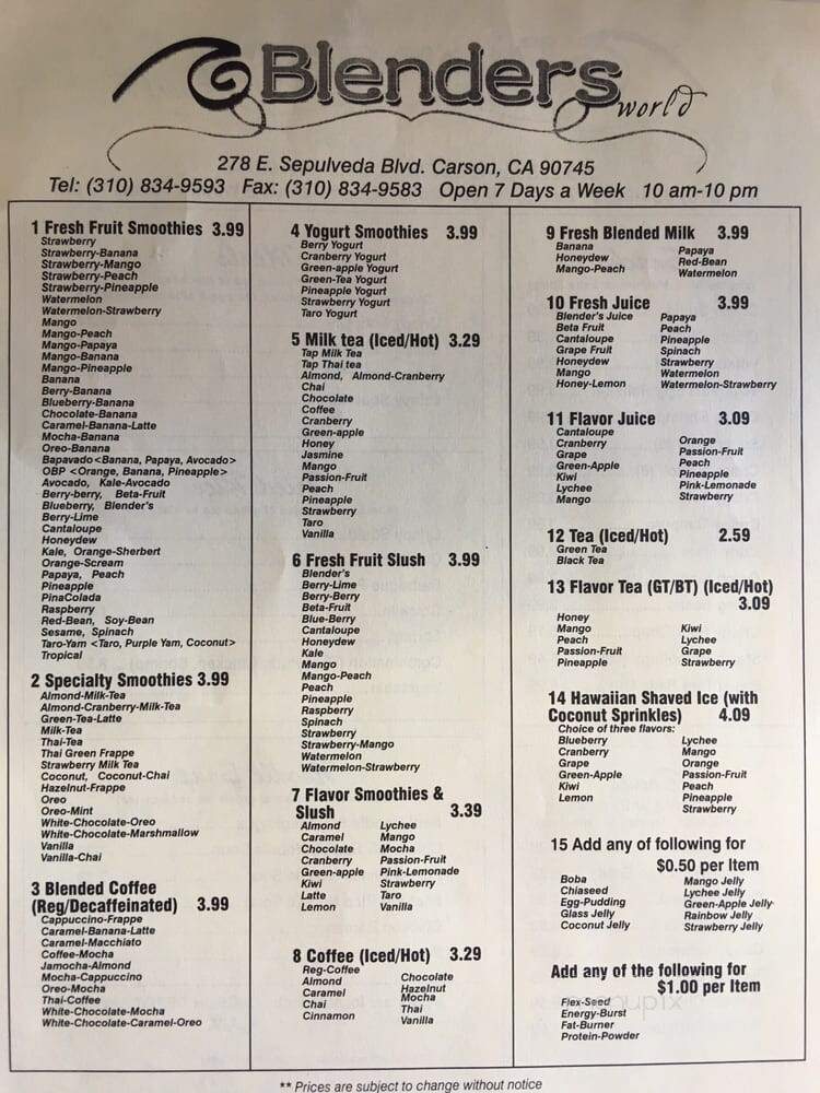 Blenders World - Carson, CA menu_pic