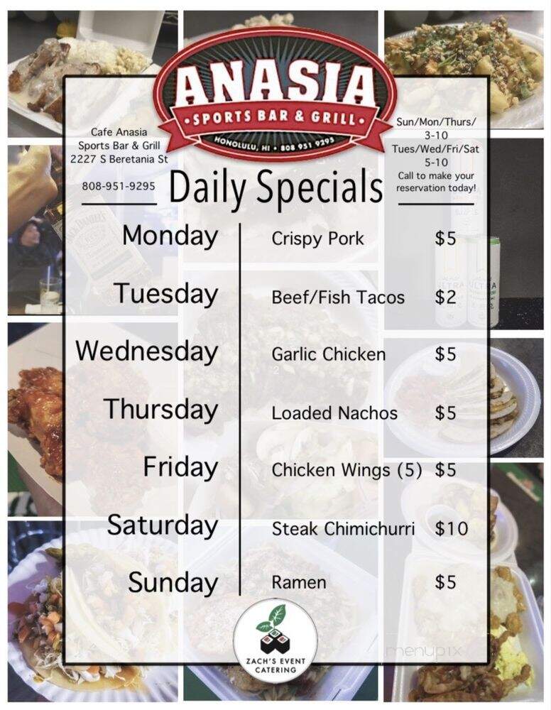 Cafe Anasia - Honolulu, HI menu_pic