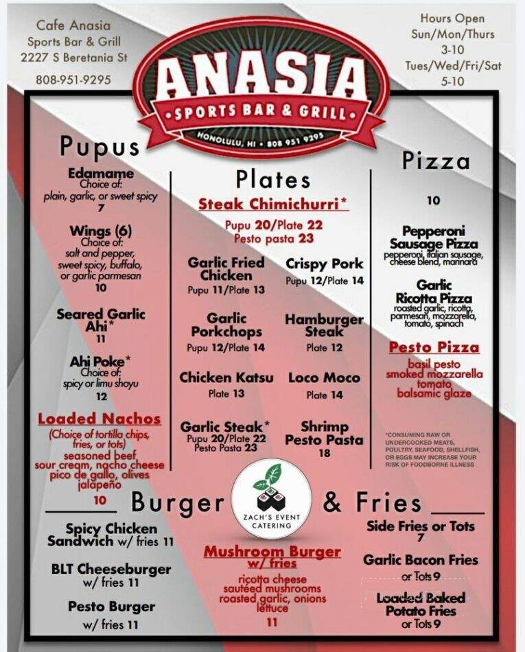 Cafe Anasia - Honolulu, HI menu_pic